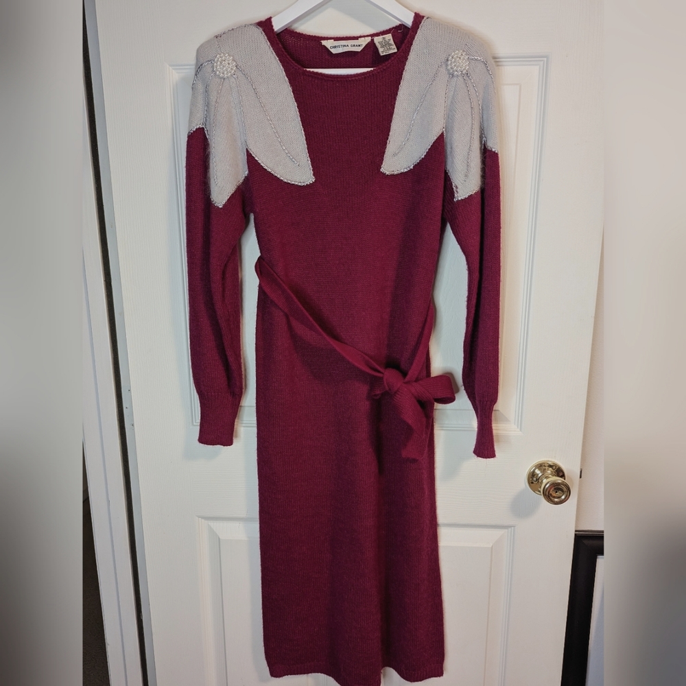 Christina Grant Vintage angora Berry cream sweater dress size small